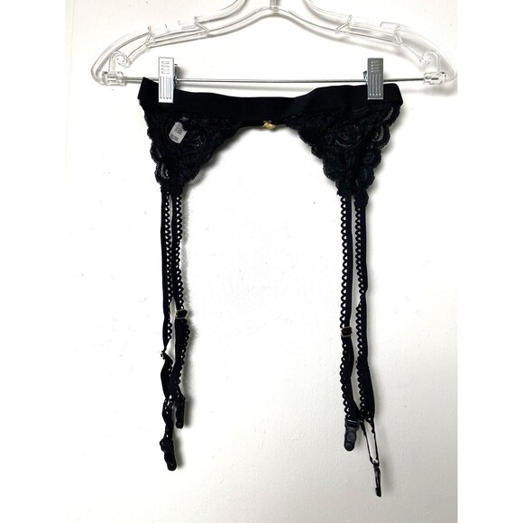 Mapale Black 3 piece lace Gartered Thong Outfit Size S/M Lace Lingerie - Picture 5 of 11